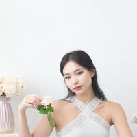 Pixie Eyelet Lace Halter Top in Pearl White #MadeByKEI
