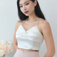 Brandy Satin Knot Front Top in White #MadeByKEI