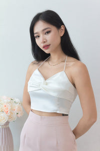 Brandy Satin Knot Front Top in White #MadeByKEI
