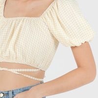 Kayen Gingham Puffy 2 Way Top In Yellow #6stylexclusive