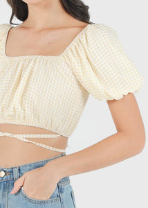 Kayen Gingham Puffy 2 Way Top In Yellow #6stylexclusive