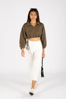 LIDIYA CROPPED LONG SLEEVE TOP (ARMY GREEN)
