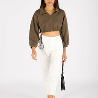 LIDIYA CROPPED LONG SLEEVE TOP (ARMY GREEN)