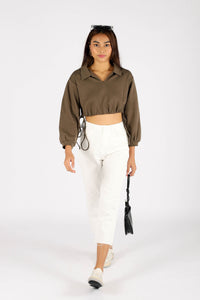 LIDIYA CROPPED LONG SLEEVE TOP (ARMY GREEN)