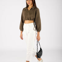 LIDIYA CROPPED LONG SLEEVE TOP (ARMY GREEN)