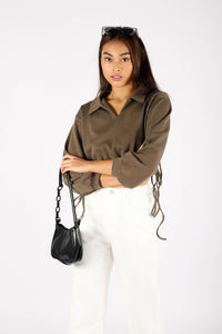 LIDIYA CROPPED LONG SLEEVE TOP (ARMY GREEN)