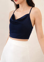 Luna Cross Back Cowl Neck Top In Midnight Blue #6stylexclusive
