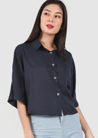 Valene Collar Shirt Blouse in Navy #6stylexclusive
