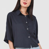 Valene Collar Shirt Blouse in Navy #6stylexclusive