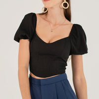 Noelle Corset Puffy Sleeves Top In Black #6stylexclusive