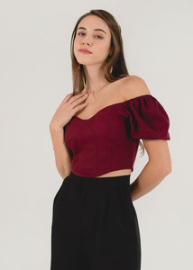 Noelle Corset Puffy Sleeves Top In Wine Red #6stylexclusive