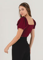 Noelle Corset Puffy Sleeves Top In Wine Red #6stylexclusive
