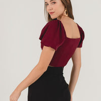 Noelle Corset Puffy Sleeves Top In Wine Red #6stylexclusive