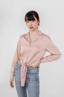 Pearl Satin Tie Front Shirt
