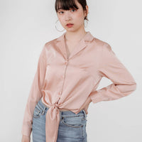 Pearl Satin Tie Front Shirt