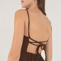 Servin' Looks Midi Open Back Dress In Charcoal Brown #6stylexclusive