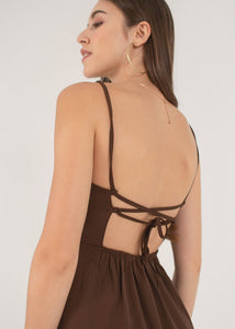 Servin' Looks Midi Open Back Dress In Charcoal Brown #6stylexclusive
