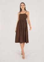 Servin' Looks Midi Open Back Dress In Charcoal Brown #6stylexclusive
