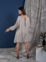 women rayon cold shoulder mini kaftan dress beige | whispers & anarchy
