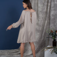 women rayon cold shoulder mini kaftan dress beige | whispers & anarchy