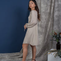 women rayon cold shoulder mini kaftan dress beige | whispers & anarchy