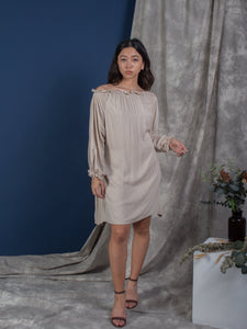 women rayon cold shoulder mini kaftan dress beige | whispers & anarchy