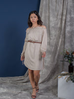 women rayon cold shoulder mini kaftan dress beige | whispers & anarchy
