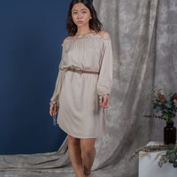 women rayon cold shoulder mini kaftan dress beige | whispers & anarchy