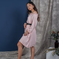 women rayon cold shoulder mini kaftan dress, pink | whispers & anarchy