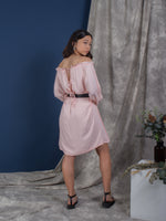 women rayon cold shoulder mini kaftan dress, pink | whispers & anarchy
