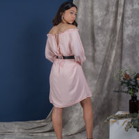 women rayon cold shoulder mini kaftan dress, pink | whispers & anarchy