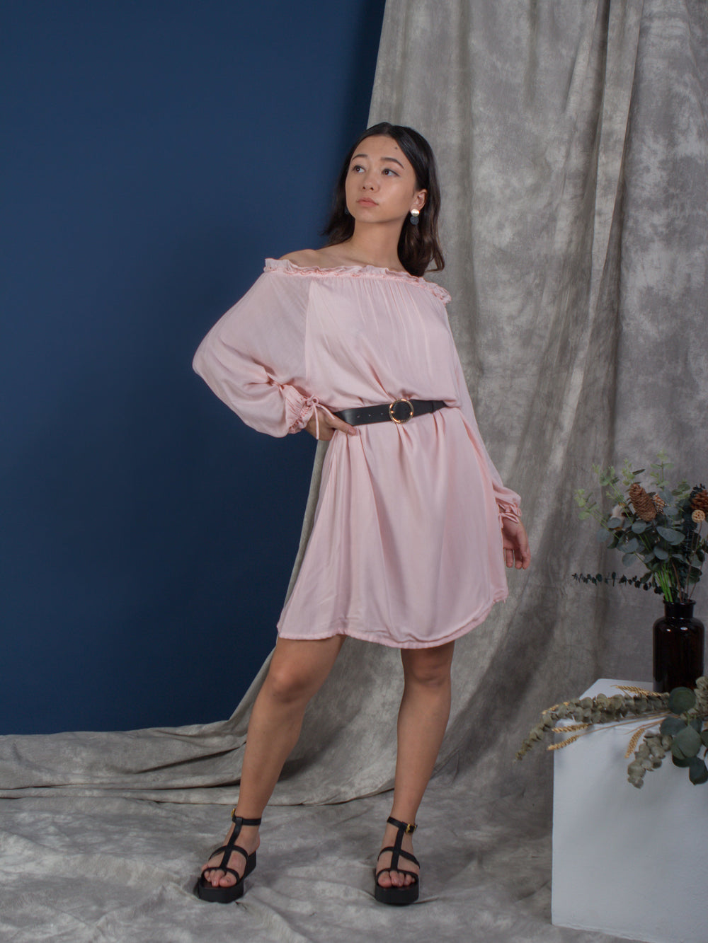 women rayon cold shoulder mini kaftan dress, pink | whispers & anarchy