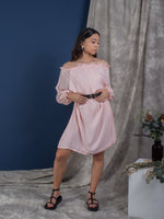 women rayon cold shoulder mini kaftan dress, pink | whispers & anarchy
