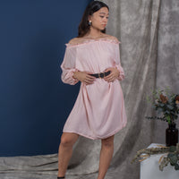 women rayon cold shoulder mini kaftan dress, pink | whispers & anarchy