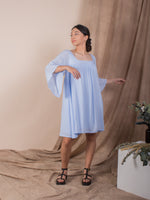 women rayon sexy back bell sleeve mini dress light blue | whispers & anarchy

