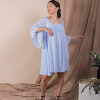 women rayon sexy back bell sleeve mini dress light blue | whispers & anarchy