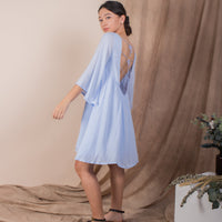 women rayon sexy back bell sleeve mini dress light blue | whispers & anarchy