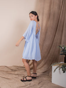 women rayon sexy back bell sleeve mini dress light blue | whispers & anarchy