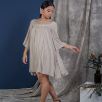 women rayon sexy back bell sleeve mini dress beige | whispers & anarchy