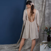 women rayon sexy back bell sleeve mini dress beige | whispers & anarchy