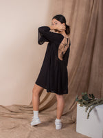 women rayon sexy back bell sleeve mini dress black | whispers & anarchy
