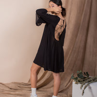 women rayon sexy back bell sleeve mini dress black | whispers & anarchy