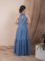 women cotton halter neck maxi dress, mid blue | whispers & anarchy
