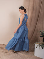 women cotton halter neck maxi dress, mid blue | whispers & anarchy
