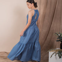 women cotton halter neck maxi dress, mid blue | whispers & anarchy