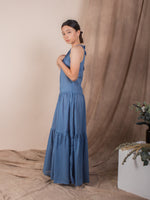 women cotton halter neck maxi dress, mid blue | whispers & anarchy
