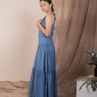 women cotton halter neck maxi dress, mid blue | whispers & anarchy