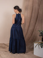 women cotton halter neck maxi dress, navy | whispers & anarchy
