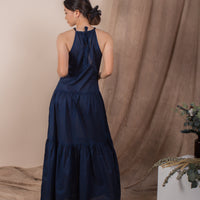 women cotton halter neck maxi dress, navy | whispers & anarchy