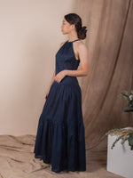 women cotton halter neck maxi dress, navy | whispers & anarchy
